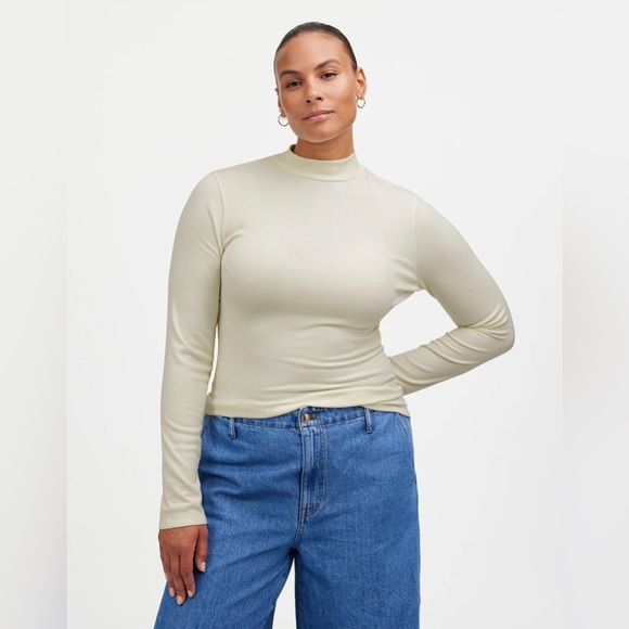 Madewell Tops - NWT Madewell Drapey Rib Long-Sleeve Mockneck Top in Winter White, SOFT, Small